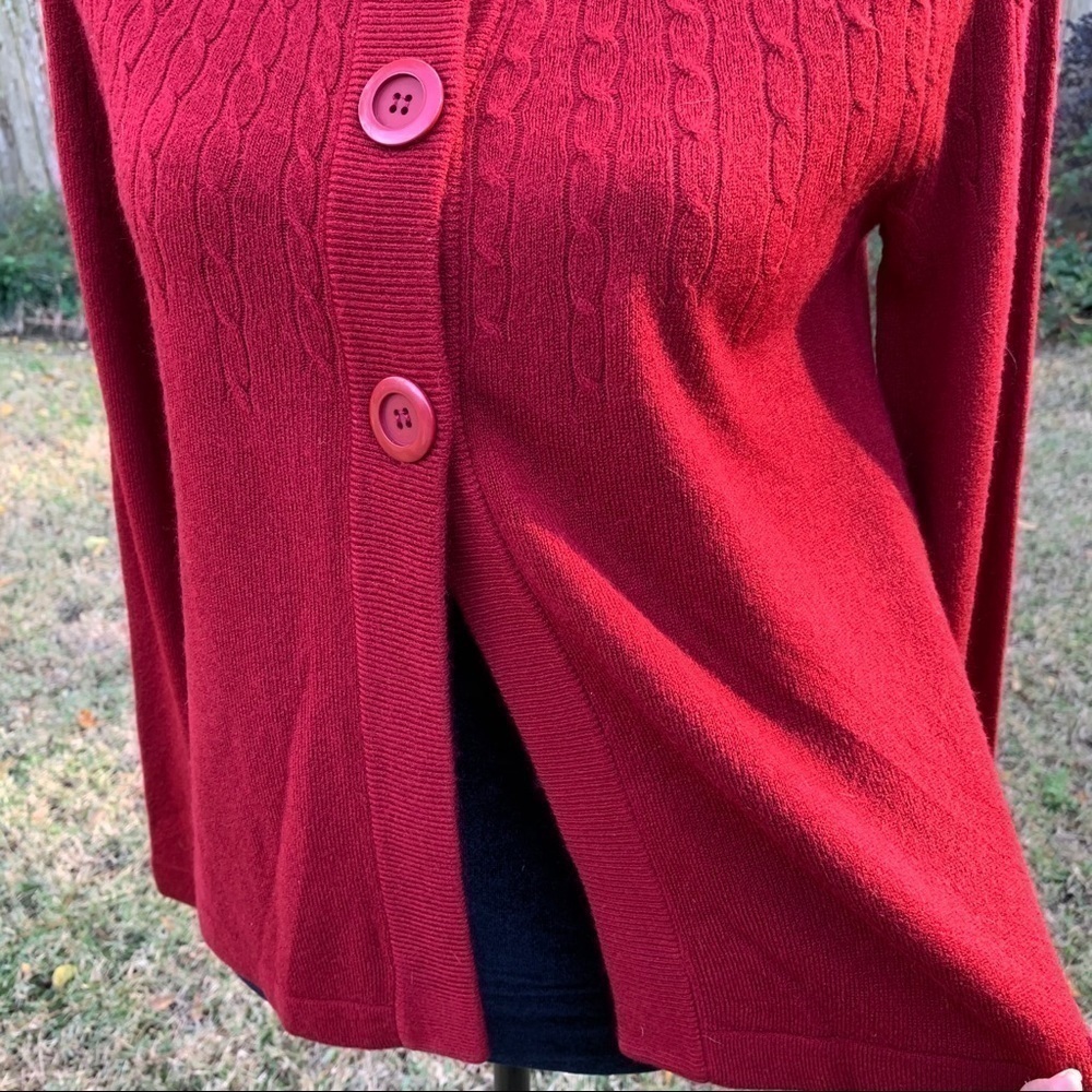 LAURA MICHELLE Red Cardigan Sweater Round Neck Cable Knit Fitted - Picture 4 of 9